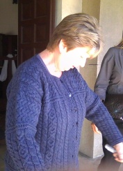 Linda in her beautiful Irish knit sweater.